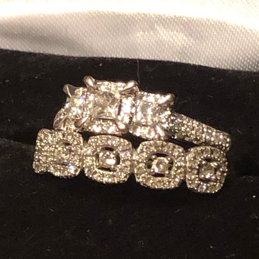 Zales Diamond Halo and Square Cluster Stackable Ring Set